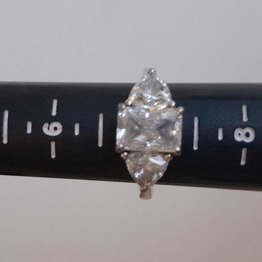 Lab Created Triple Diamond Ring Sterling Silver Size 7